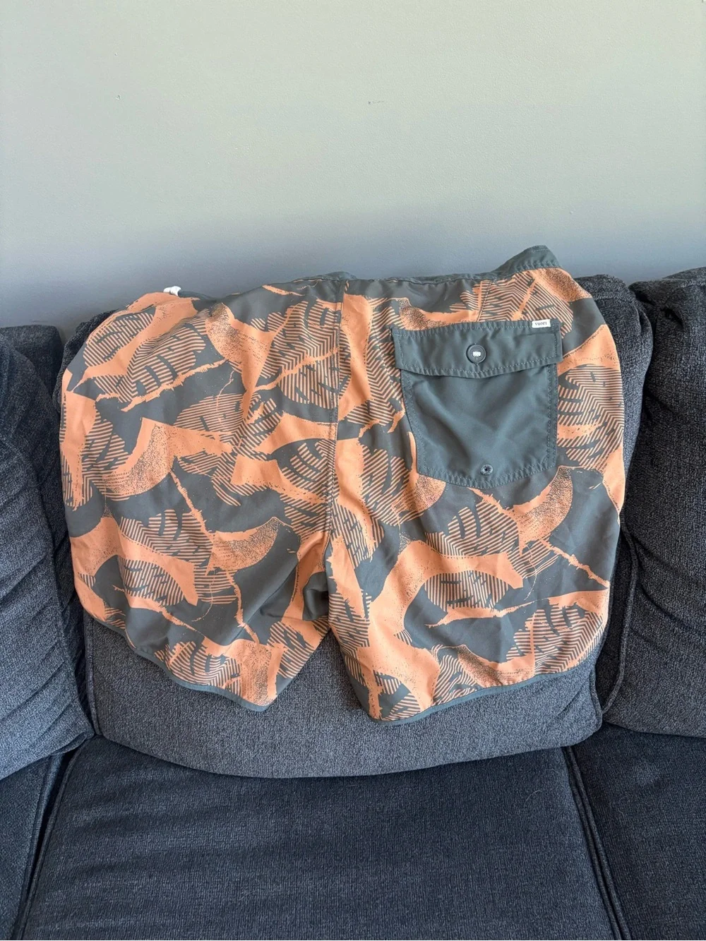 Vuori Men's Gray and Orange Patterned Athletic Shorts